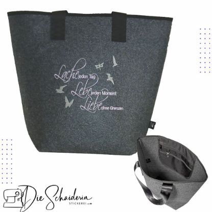 Zeige Details für Hochwertiger Filzshopper aus recyceltem PES-Filz – Lache, Lebe, Liebe Bild von Hochwertiger Filzshopper aus recyceltem PES-Filz – Lache, Lebe, Liebe
