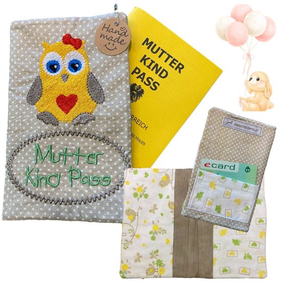 Picture of Handgemachte Mutter-Kind-Pass Hülle – Eulenliebe in sanften Tönen